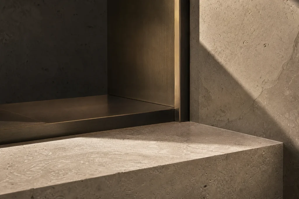Sunlight on a stone ledge beside a dark window